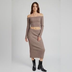 Brown/Purple Knit Crop Top and Skirt Set